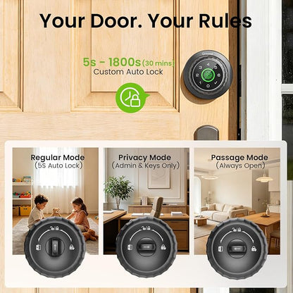 GHome Smart Fingerprint Door Lock, 4-in-1 Smart Door Knob for Bedroom, Home