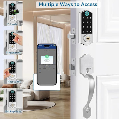 Harfo Fingerprint Smart Door Lock for Front Door with Handle Set, App Control, Keyless Entry Keyless Deadbolt, Digital Electronic Touchscreen Keypad, Auto Lock, Satin Nickel