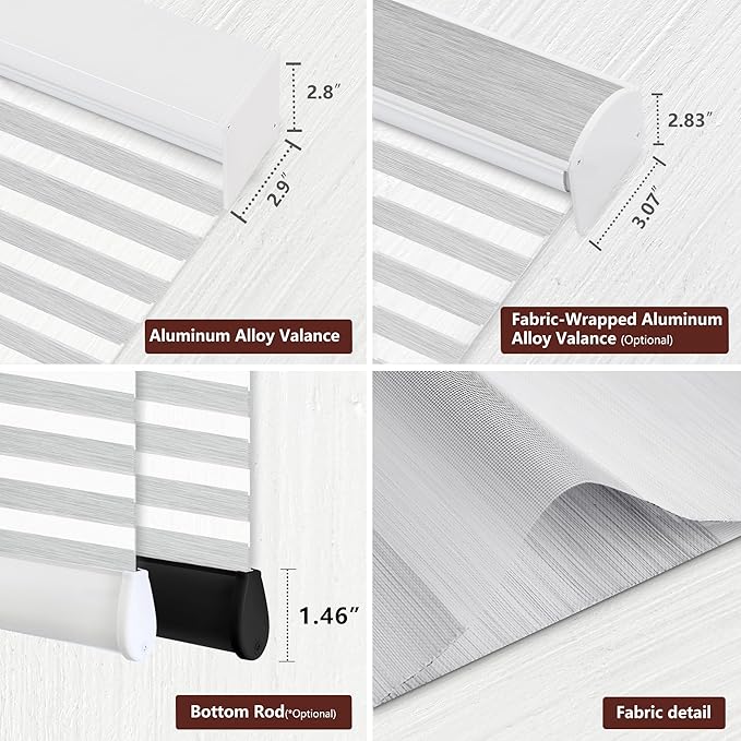 Bringnox Smart Motorized Zebra Roller Blinds - 100% Blackout, Remote Control, Works with HomeKit, Google Home & Alexa via Hub, Custom Size(100% Blackout Mid Grey-40)