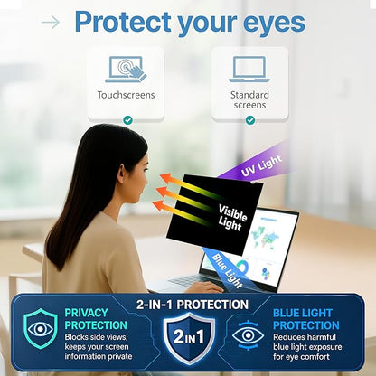 VINTEZ 14 Inch 16:9 Privacy Screen for Computer Monitor and Laptop - Anti Glare Protector Film Blue Light Filter Eye Protection - Computer Screen Privacy Shield, [1 Pack]