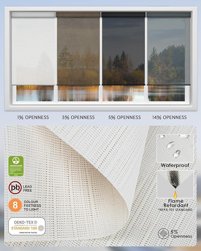 Yoolax Motorized Solar Shades Light Filtering Motorized Blinds with Remote Smart Blinds Work with Alexa, Google, Flame Retardant Roller Shades for Windows, Customized (5% Openness White Pebble Path)