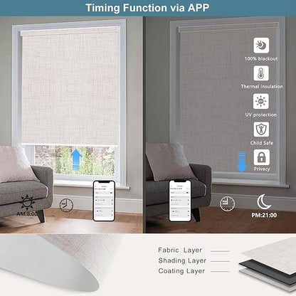 Bringnox Motorized Blinds with Remote,100% Blackout Smart Roller Blinds Compatible with Apple Homekit Google Home and Alexa Via HUB,and Customized (Vigor Milky-11)