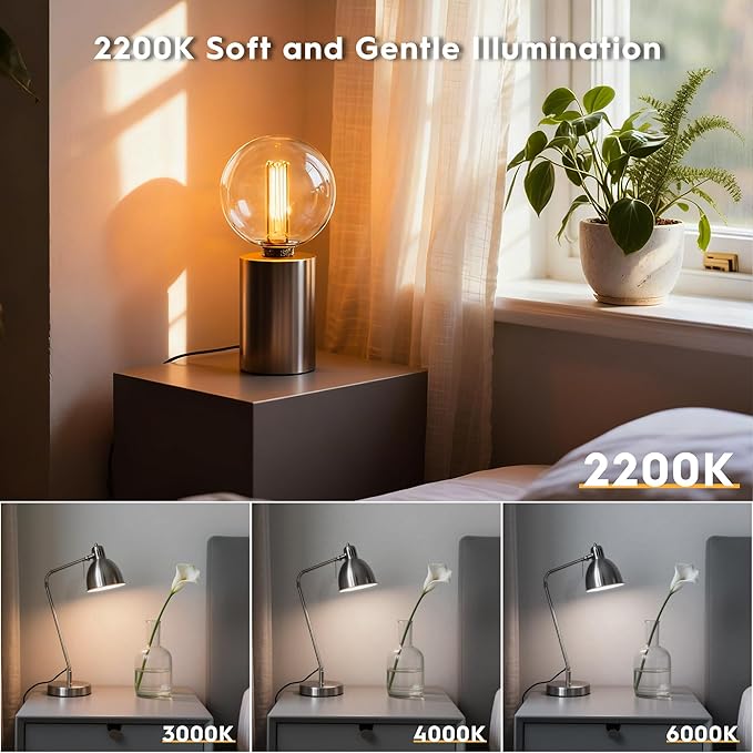Large Globe Light Bulb, Vintage Edison Dimmable LED Bulb, 3.5W Low Lumen Eye-Caring Soft Dim Lighting for Mood(Not Daylight White), E26 Medium Base, Giant Round Glass Cover Clear RN G125