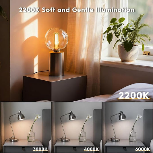 Large Globe Light Bulb, Vintage Edison Dimmable LED Bulb, 3.5W Low Lumen Eye-Caring Soft Dim Lighting for Mood(Not Daylight White), E26 Medium Base, Giant Round Glass Cover Clear RN G125