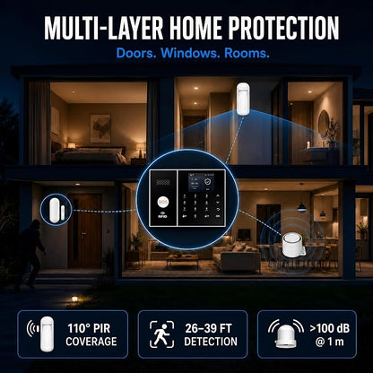 XUK 4G/GSM/Wi-Fi Alarm System for Home Security, 24-Piece Kit | Works with Alexa & Google Home | SOS button | Door & PIR motion sensors | For houses & apartments