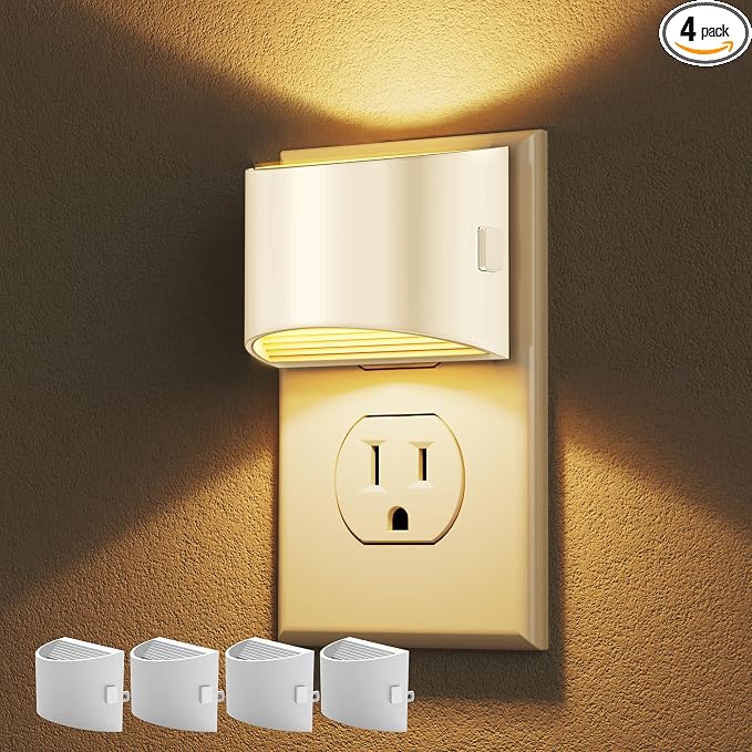 DORESshop Night Light, Night Lights Plug into Wall, Adjustable, 3000K | 3 Level Brightness Adjustable Night Light, Dusk to Dawn Sensor Nightlights for Adults, Bedroom, Bathroom, Hallway, 4 packs
