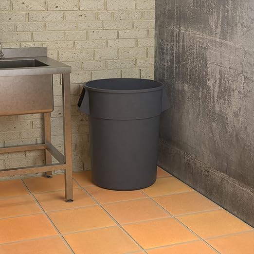 55 Gallon Gray Round Commercial Trash Can, Heavy-Duty Food Grade NSF Certified, Perfect for Restaurant, Office, School, Garage, Backyard, Workshop, Warehouse