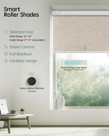 Yoolax Motorized Blinds with Remote, 100% Blackout Smart Blinds for Bedroom Home Office, Automatic Roller Window Shades Work with Alexa Voice Control, with Valance (Jacquard Coffee, 36" W x 72" H)