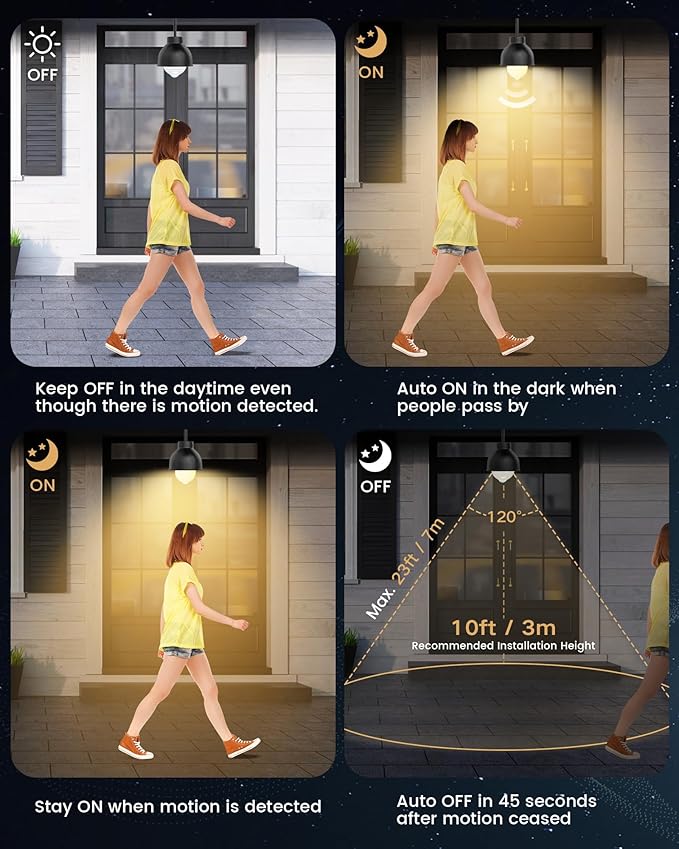 3 Pack Motion Sensor LED Bulbs, 13W 1100lm Dusk-Dawn Lights, A19 E26 2700K Indoor LED Lighting, Motion Activated for Porche, Hallway, Storage Room, Entryway, Closet-100W Equivalent Warm White
