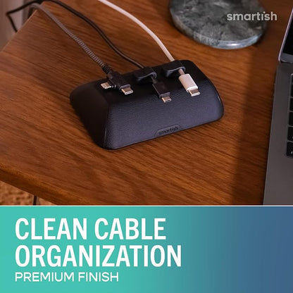 Smartish Magnetic Cord Holder, Bigger Cable Wrangler, Office Desk Organizer | Holds 8 Cords, 2 Cable Clips, Weighted Base, Charger Keeper, Phone Charging Cable Management, Nightstand Accessories, Black