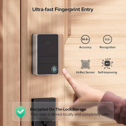 ThorBolt X3 Smart Home Key Keyless Entry Fingerprint Door Lock, Silver | with Apple Home Key, 8xAA Alkaline Batteries, Works with HomeKit Over Thread, 5 Ways to Unlock, IP65 Weatherproof