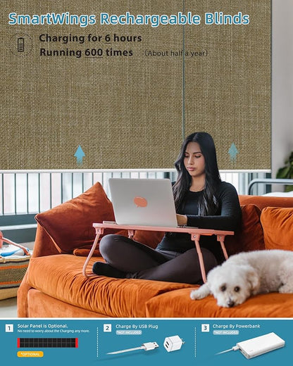 SmartWings Motorized Smart Blinds with Remote, Custom Automatic 100% Blackout Roller Shade Compatible with Alexa/Homekit/Google, Electric Smart Blinds for Indoor Windows, Vigor Wheat