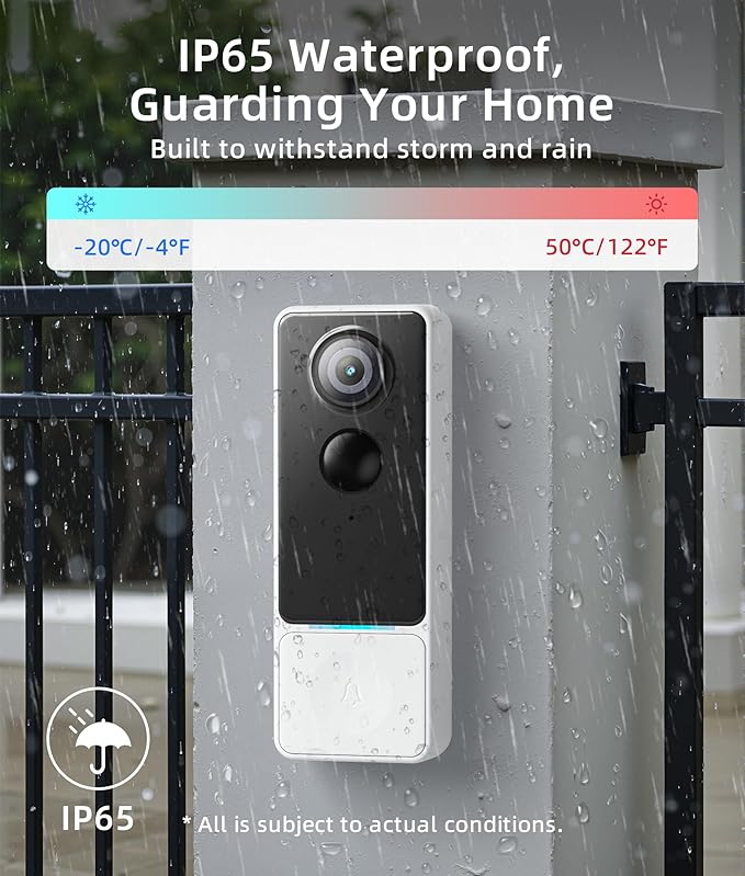 3MP Camera Doorbell Camera Wireless Video Doorbell 2K HD- No Subscription Required, Free Human Motion Detection, Package Detection, Battery Powered, Works with Alexa &Google Assistant,2.4GHz WiFi Only