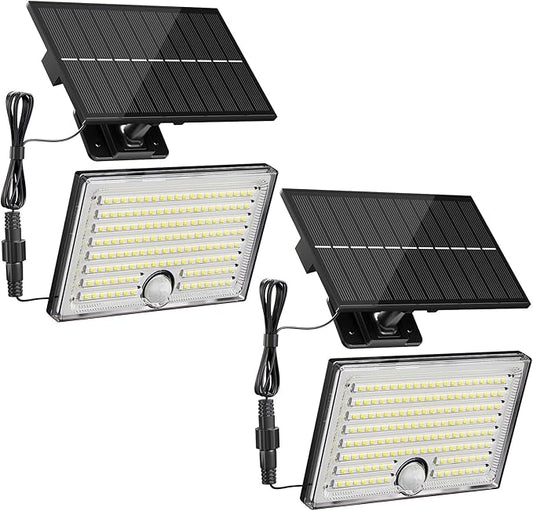 Mini Solar Lights Outdoor with Motion Sensor, 170-LED Solar Flood Lights Outdoor Dusk to Dawn with 16.5FT Cable, 3 Modes Solar LED Lights for Outside Waterproof IP65 for Patio, Yard, 2 Pack