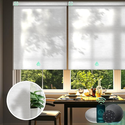 Yoolax Motorized Blinds with Remote, Light Filtering Smart Blinds Work with Alexa, Google, Automatic Roller Shades for Windows, Custom Electric Shades for Living Room Office (Jacquard White)