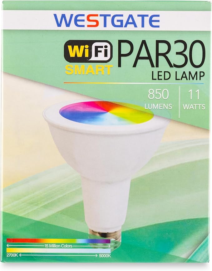 Westgate TC-PAR30-11W-RGBW-WIFI PAR30 RGBW Bulb -120VAC, 11W LED Flood Light, E26 Base, Compatible with Alexa and Goggle Home, Color Changing, Dimmable by App, Aluminum Housing (PAR30 11W)
