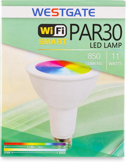 Westgate TC-PAR30-11W-RGBW-WIFI PAR30 RGBW Bulb -120VAC, 11W LED Flood Light, E26 Base, Compatible with Alexa and Goggle Home, Color Changing, Dimmable by App, Aluminum Housing (PAR30 11W)