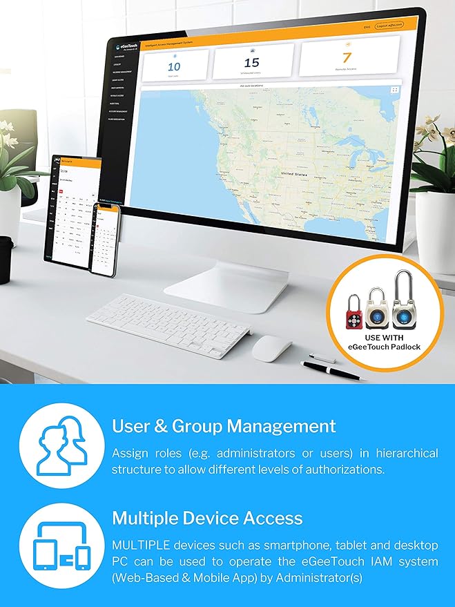eGeeTouch Intelligent Access Management System to Access & Manage Padlocks & Users, Grant & Revoke Access REMOTELY and Track Access History | 1 Year Subscription (Starter Plan) | 14 Days Free Trial