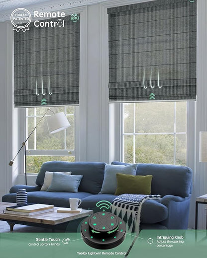 Yoolax Motorized Roman Shades with Remote, Smart Roman Shades for Indoor Windows, Light Filtering Automatic Blinds Work with Alexa, Google, Apple Homekit for Living Room, Customized (Strip Dark Grey)