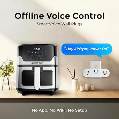 Emerson SmartVoice 4-in-1 Dual Wall Plug, Offline 30+ Voice Control Commands, No APP, No WiFi, No Setup, Smart Outlet w/ 2 AC Outlets, 2 USB-A Ports, Sleep & Wake Timer, ETL Listed