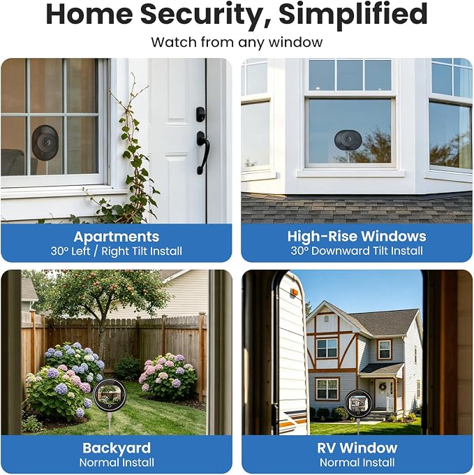 SOLIOM 5MP Window Camera with LCD Touchscreen,Indoor Camera for Home Security Outdoor,24/7 Recording,Anti-Glare Color Night Vision,AI Motion Detection, No-Drill Install for Apartments & Rentals