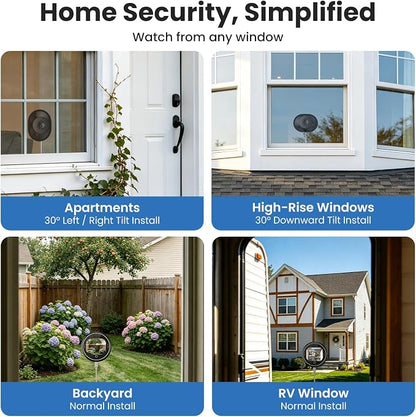 SOLIOM 5MP Window Camera with LCD Touchscreen,Indoor Camera for Home Security Outdoor,24/7 Recording,Anti-Glare Color Night Vision,AI Motion Detection, No-Drill Install for Apartments & Rentals
