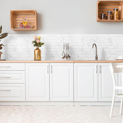 Smart Tiles Peel and Stick backsplash, Subway Carrara Marble, 11.55"x8.38" | Pack of 5 (2.8 sq ft), Glossy, Heat/Moisture Resistant, Low VOC, Kitchen/Bathroom, Renter Friendly, Made in Canada