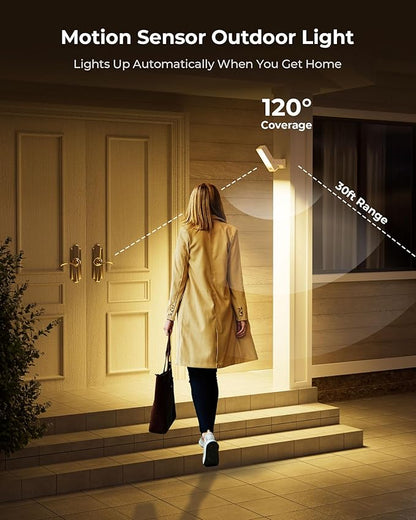 2 Pack Motion Sensor Outdoor Lights, 10000mAh Rechargeable 600 Lumen Battery Operated Outdoor Wall Lights with 3 Modes, 3 Colors, IP65 Waterproof Outdoor Security Lights for Fences, Garage, Patio