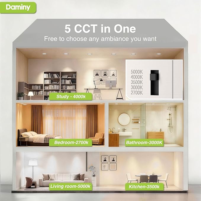 DAMINY 24 Pack 4 Inch Black LED Recessed Lighting with Junction Box,5CCT,Ultra-Thin Recessed Light,7W 700LM, Dimmable Canless Wafer Ceiling Light, High Brightness