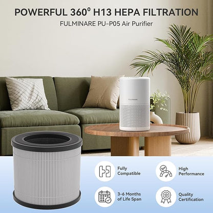 FULMINARE PU-P05 Air Purifier Replacement Quiet Air Cleaner Filtering Out 99.97% 0.01 Microns, Smoke, Particle