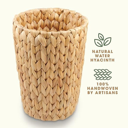 84ECO 2-Pack Wicker Trash Cans - Rattan Trash Can - Wicker Waste Basket for Bathroom, Bedroom - Woven Waste Basket (Natural, 2 Gallon)
