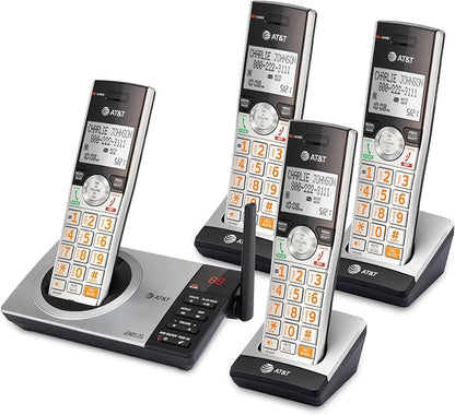 AT&T CL82407 DECT 6.0 4-Handset Cordless Phone with Smart Call Blocker, Answering Machine, Caller ID Announce, Long Range, Expandable, Silver/Black