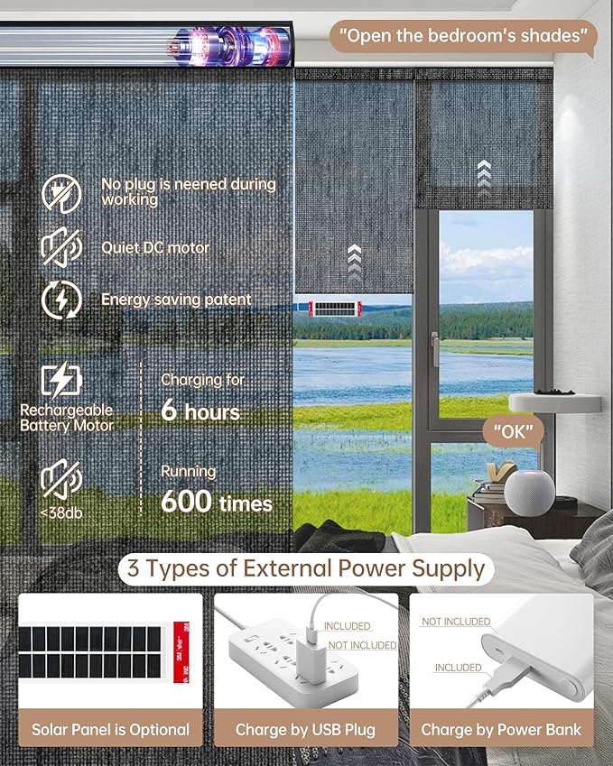 Kincmo Motorized Blinds with Remote, Light Filtering Roller Shades Work with Apple Homekit,Alexa,Google Home, Custom Electric Blinds with App,Voice Control (50% Blackout Sheer Black)