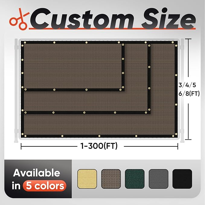 4'X28' Privacy Screen Fence 90% Blockage Heavy Duty Fencing Mesh Shade Net Cover for Wall Garden Yard Backyard Brown (We Make Customized)
