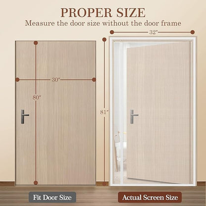 Yotache White Reversible Side Opening Magnetic Screen Door Fits Door Size 30 x 80, Unobstructed View Upgraded Polyester Mesh for Back Door, Actual Screen Size 32" x 81"