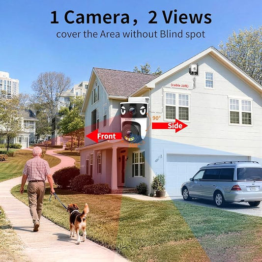 Luovisee Dual Lens Security Camera Outdoor/Indoor,Wired Camera for Home Security for Plug-in 24/7 Continuous Recording,360° View Pan/Tilt,Siren Alarm,Two Way Audio,2.4GHz Wi-Fi