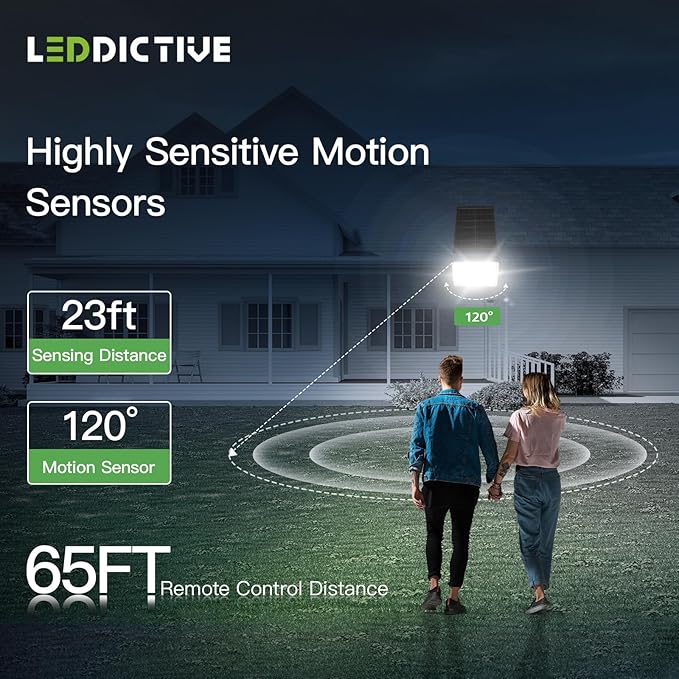 Leddictive 2 Pack LED Solar Lights Outdoor 7000K, 3500LM Solar Powered Flood Lights with 3 Modes, Dusk to Dawn Outdoor Lighting with Remote, IP65 Waterproof, 16.4 Ft Cable for Yard Garage Porch