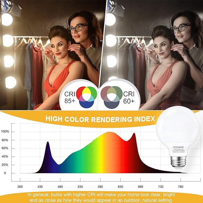 Cotanic G25 LED Vanity Light Bulb 2700K Warm White, Globe Light Bulbs for Bathroom Vanity Mirror 500LM,E26 Screw Base 5W 60W Incandescent Equivalent,Non-dimmable,Pack of 4