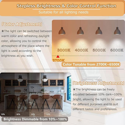 [Pack of 4 E12 LED Bulb 7W E12 Candelabra Base Equivalent 75W Halogen T3/T4 Bulbs, Stepless Dimming & Color Changing Bulbs with 2.4Ghz Remote Control 2700K~6500K for Chandelier Home Lighting