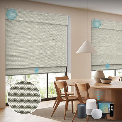 SmartWings Motorized Wood Blinds for Windows, Smart Wooven Shades Blackout/Light fitlering with Remote for Sliding Doors, Work with Matter Homekit Zigbee Alexa Z-Wave, Customized, Bamboo 721
