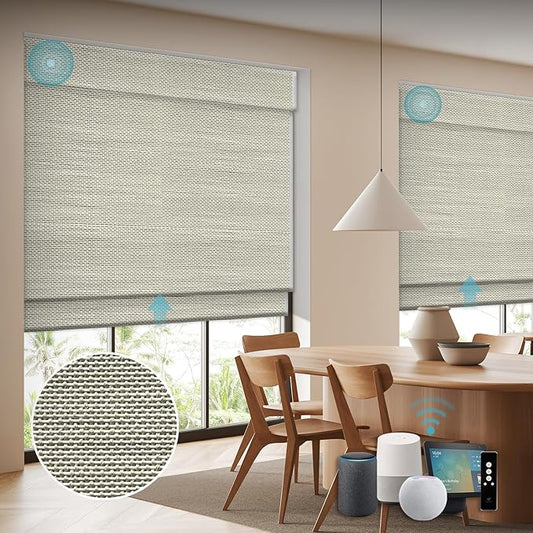 SmartWings Motorized Wood Blinds for Windows, Smart Wooven Shades Blackout/Light fitlering with Remote for Sliding Doors, Work with Matter Homekit Zigbee Alexa Z-Wave, Customized, Bamboo 721