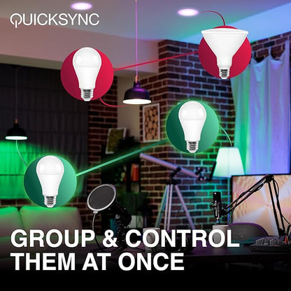 Sylvania QuickSync RGBW/Selectable White BR30 LED Light Bulb with Remote Control, No App/WiFi Required, 8.5W = 65W, Dimmable, 90 CRI, Medium Base, Frosted Finish - 4 Pack (45049)
