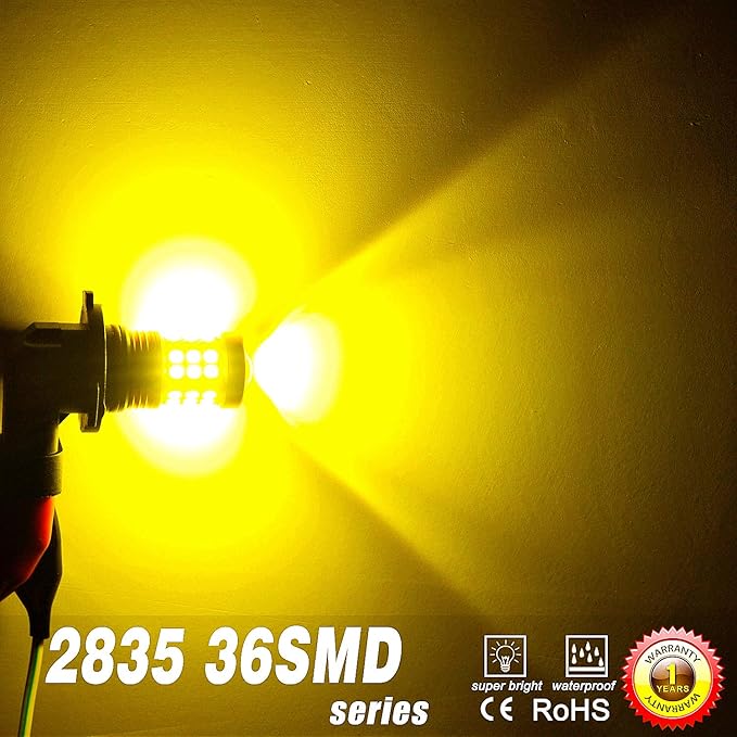 Alla Lighting H8 H11 LED Fog Lights Bulbs 2835 36-SMD 3000lm Extreme Super Bright DRL, 3000K Amber Yellow