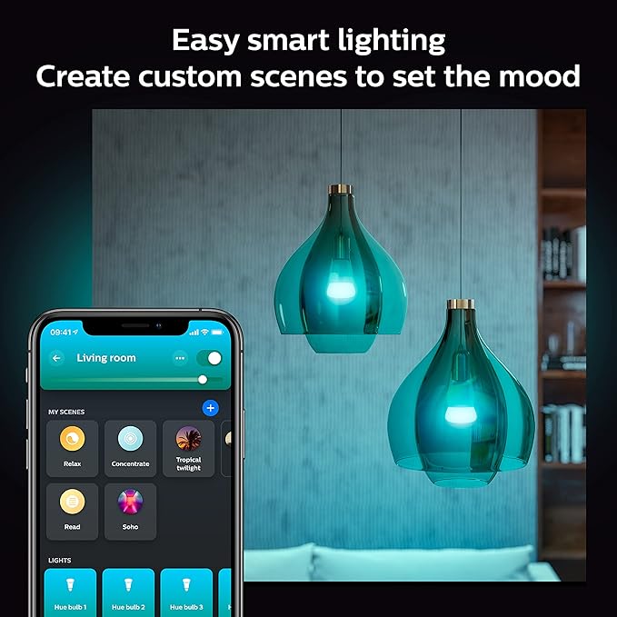 Philips Hue White and Color Ambiance A19 Bluetooth 75W Smart LED Bulb 2-Pack & Bridge Smart Lighting Hub (Compatible with Amazon Alexa, Apple HomeKit and Google Assistant) - White