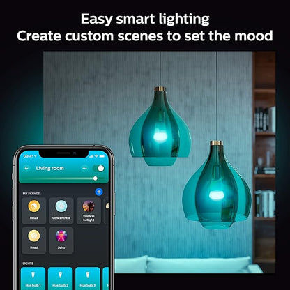 Philips Hue White and Color Ambiance A19 Bluetooth 75W Smart LED Bulb 2-Pack & Bridge Smart Lighting Hub (Compatible with Amazon Alexa, Apple HomeKit and Google Assistant) - White