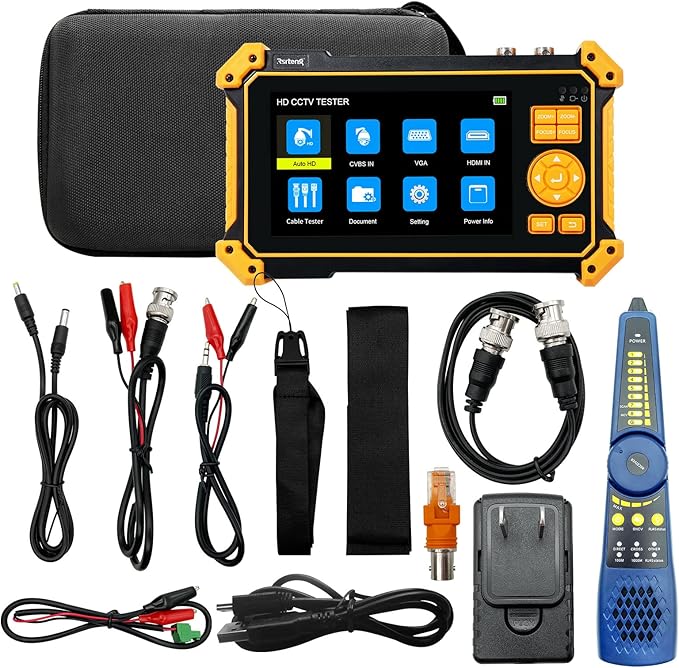 Rsrteng HD-3200C CCTV Tester HD Coaxial 4K 8MP TVI/CVI/AHD/SDI/CVBS Camera Tester with Cable Tracer 5 inch TFT-LCD Screen Monitor 5 in1Support Support RS485 Audio HD VGA DC12V Output PTZ Control