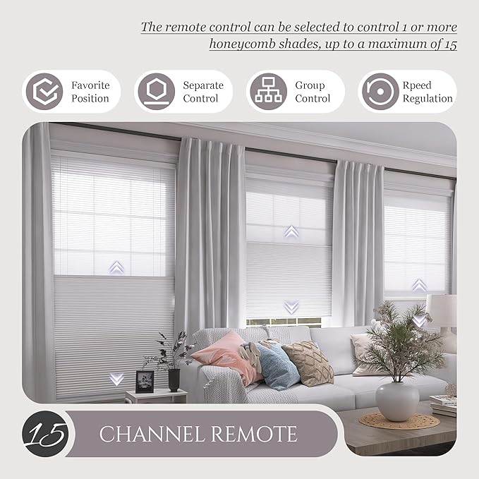 Motorized Day Night Cellular Shades, Smart Electric Double Honeycomb Blinds with Remote, Blackout and Light Filtering Fabric, Automatic Cellular Blinds for Home and Office Indoor Windows