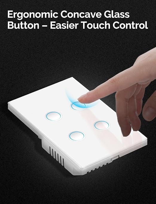 MOES Matter WiFi Smart Light Switch, Touch Glass, White 4 Gang