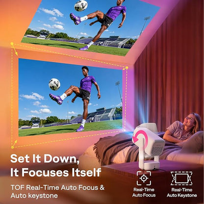 Aurzen Roku TV D1R air USB-C Powered Smart Portable Outdoor Projector White | Roku TV Built-in, WiFi & Bluetooth, Power Bank Supported, Native 1080P, DoIby Audio, Mini Projector for Home & Outdoor Movies