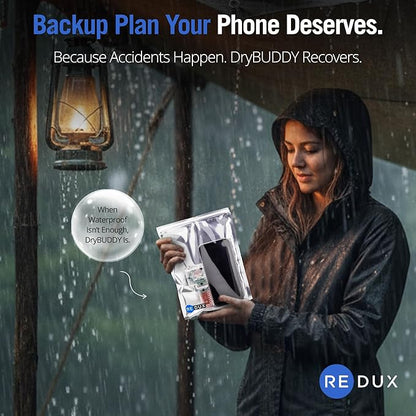 Redux DryBUDDY Hearing Aid Dryer and Dehumidifier with Pouch - Mobile and Hearing Aid Desiccant Moisture Removal for Water Damage, Heat Free Drying for Cell Phones & Earbuds with Smart LED Indicators